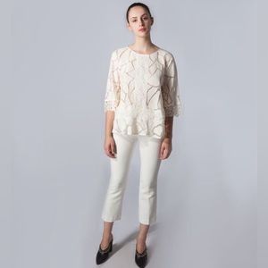 IRO Esperia Lace Top 3/4 Sleeve Cotton French Made in Portugal size 34 sz XS EUC
